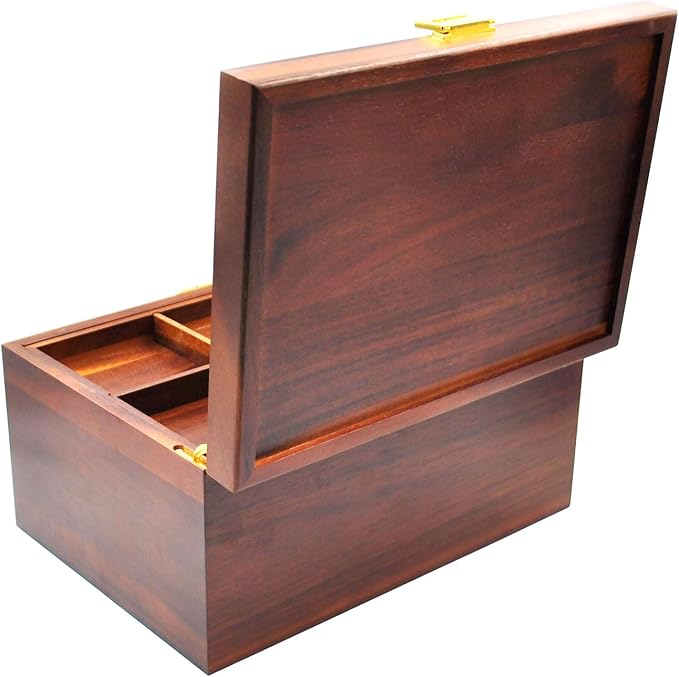 Large Wooden Storage Box with Hinged Lid, Acacia Wood Keepsake Chest | Vintage, 12" x 8.5" x 6.3", with Adjustable Tray, for Storing Souvenirs, Jewelry, Tools, Small Accessories, etc - Image 6