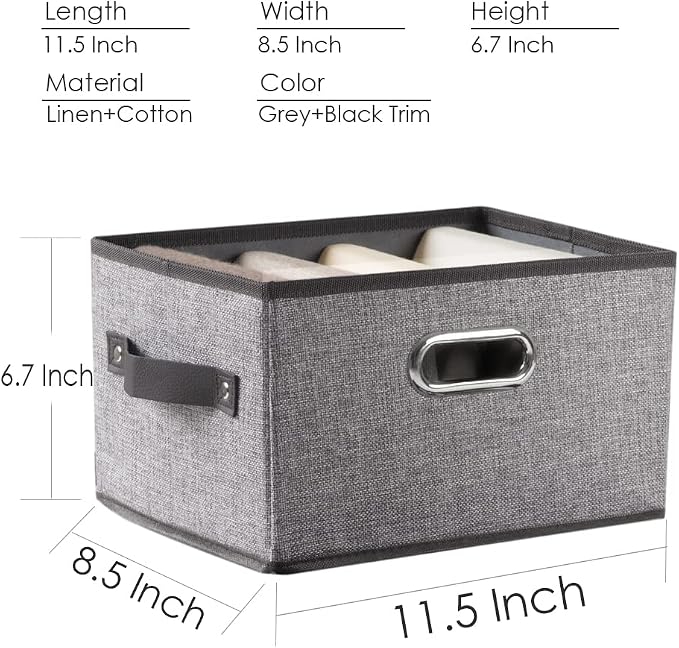 Fodable Storage Baskets for Closet [5-Pack] Decorative Fabric Storage Bins Cubes with Leather/Metal Handles for Shelves Bedroom Living Room Grey (11.5x8.5x6.7 Inch) - Image 5