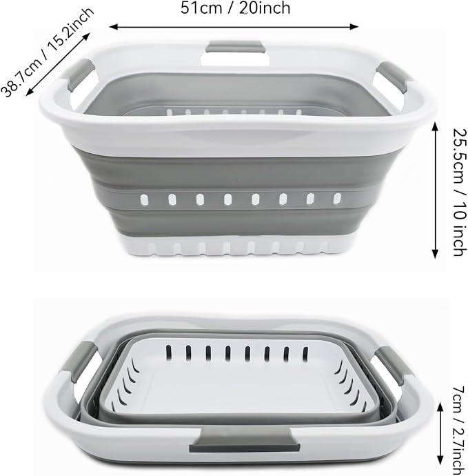 SAMMART Set of 2-30L (8 gallon) Collapsible Plastic Laundry Basket - Foldable Pop Up Storage Container/Organizer - Space Saving Hamper/Basket (2, White/Grey) - Image 4