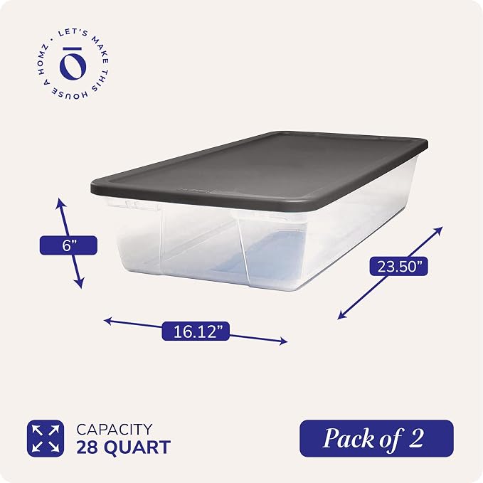 HOMZ Clear Plastic Storage Bins w/Snaplock Lids, 28 Qt, Gray, 2 Pack | Stackable Container Boxes for Bedroom, Bathroom, Garage, and Office Organization - Image 4
