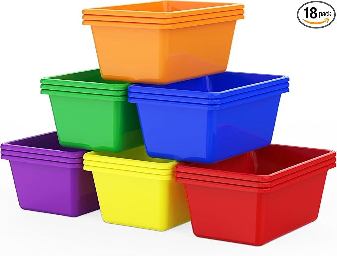 18 Pcs Plastic Classroom Bins, Book Toy Storage Bin Small Cubby Bins Stackable Storage Organizer Containers for Office Home Nursery Playroom (18) ﻿ by Unknown