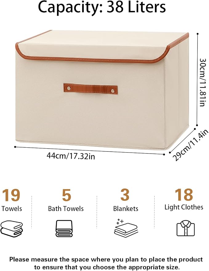 Tuza 4 Pack Large Fabric Storage Bins with Lids, Foldable Storage Boxes with Lids for Organizing, Decorative Storage Boxes with Handles for Home, Bedroom, Closet, Office(Khaki, Large) - Image 2