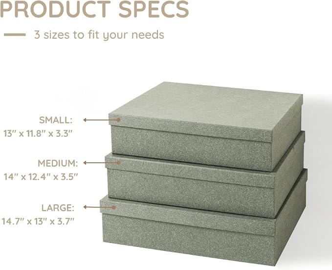Soul & Lane - Gray Kraft Decorative Storage Boxes with Lids, Set of 3 | Paper Document Storage Box Set for Photos, Albums and Keepsakes, Large Cardboard Memory Organizers for Home Decor - Image 4