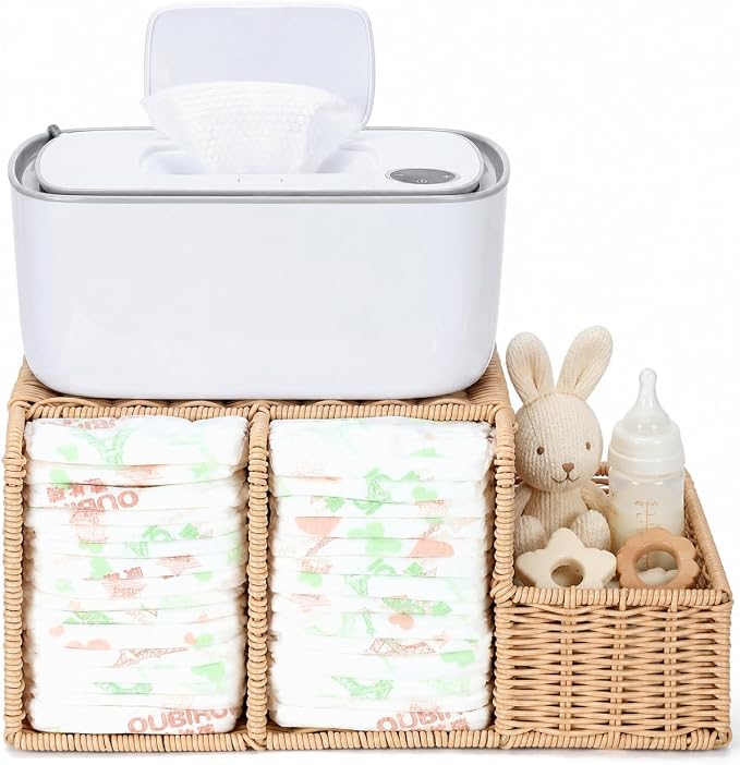 Diaper Caddy Organizer, Hand Rattan Nursery Storage Basket for Baby Essentials, Baby Changing Table Organizer Perfect Nursery Assistant by Klippehop