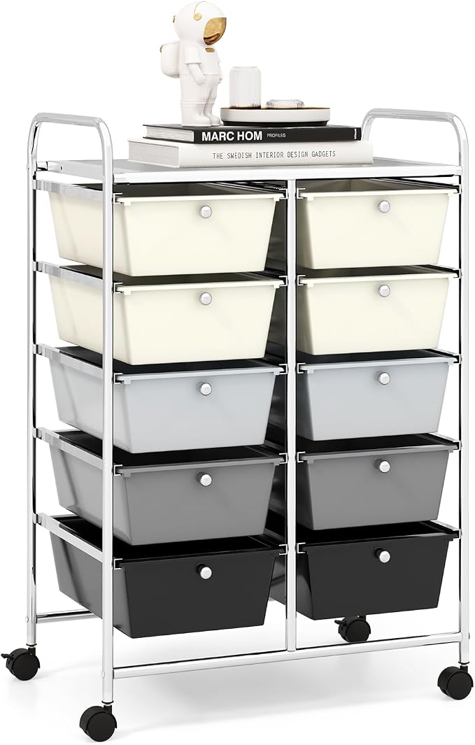 RELAX4LIFE Rolling Storage Cart with 10 Drawers - Craft Storage Cart with Lockable Wheels,Utility Cart, Art Cart Organizer for Crafting Storage, Studio, Office, Home, School Rolling Drawer Cart by RELAX4LIFE