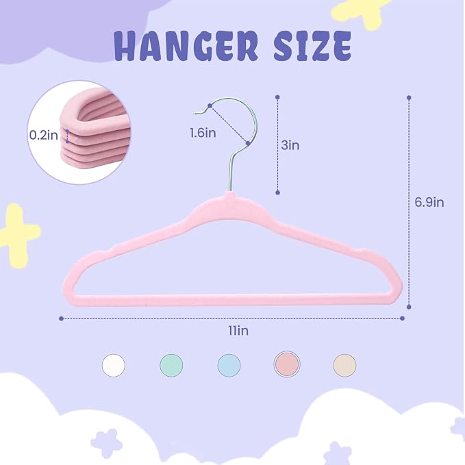 BAGAIL 50 Pack Kids Velvet Hangers 11 Inches Children's Clothes Hangers Non-Slip Baby Hangers for Infant/Toddler (Blush Pink) - Image 2