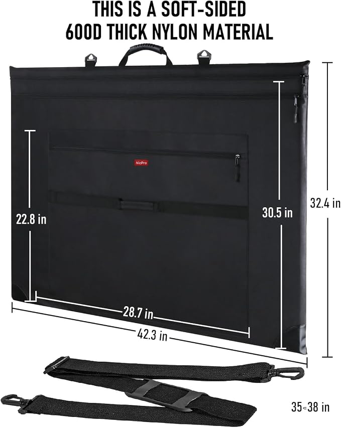Nicpro Light Weight Art Portfolio Bag, 32x42 Extra Large Art Portfolio Case | with Detachable Shoulder Strap, Leather Corners, Carrying Storage Case for Artwork, Canvas, Poster, Sketching and Drawing - Image 3