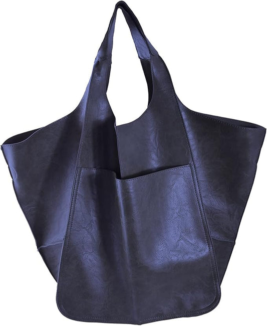 KlaOYer Oversized Leather Tote Bag Huge Capacity Work Hobo Pu Leather Bucket Purse And Handbag Large Soft Travel Shopping Bag by KlaOyer