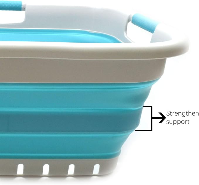 SAMMART 41L (10.8 gallon) Set of 2 Collapsible 3 Handled Plastic Laundry Basket-Foldable Pop Up Storage Container/Organizer-Space Saving Hamper/Basket (2, Grey/Bright Blue) - Image 4