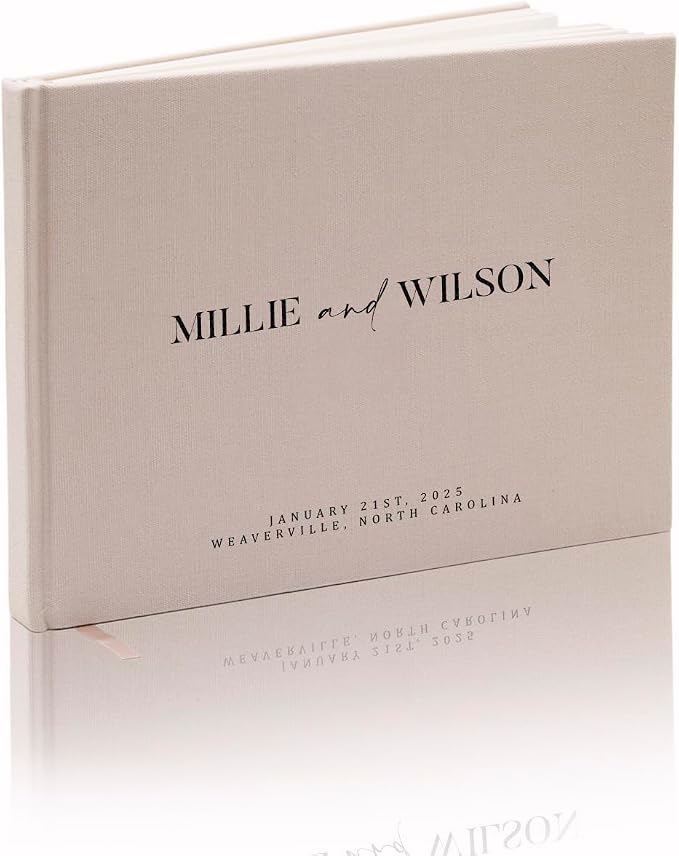 Personalized Linen Guest Book (Design 6) - 9 x 7.5 Hardcover Custom Wedding Guestbook Bride Groom Name Date Location Venue, Reception Ceremony Engagement Party Keepsake Signing Book w/ 120 Blank Pages by ModernAlbumDesigns