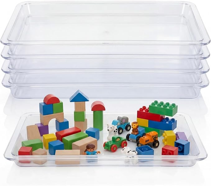 4 Pcs Plastic Art Tray for Classroom Stackable Activity Craft Sand Tray Sensory Play Organizer for Kid Painting School Work Art Project Jewelry Sorting Supply (13.4 x 10 Inch,Clear) by Remerry
