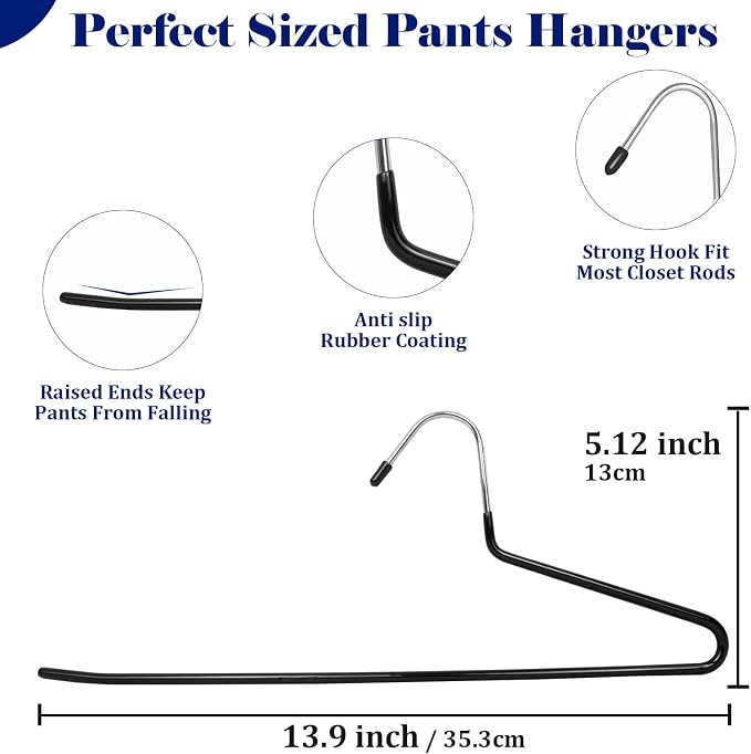 20 Pack Open Ended Pants Hangers with Non Slip Design,Suitable for Trousers,Jeans,Towels for Closet Space Saving,Durable Metal Material with Rubber Coating (Black) - Image 2
