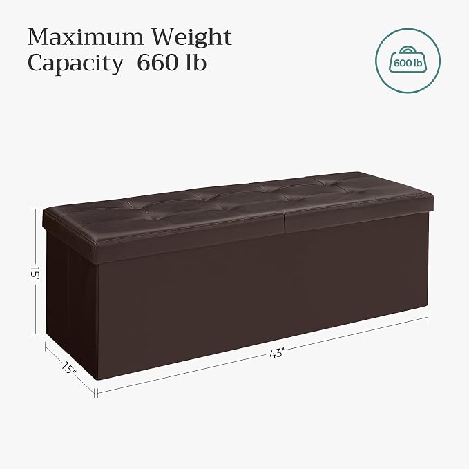 SONGMICS MAZIE Collection - 43 Inches Storage Ottoman Bench with Flipping Lid, Storage Chest with Iron Frame Support, Load 660 lb, for Living Room, Bedroom, Synthetic Leather, Brown ULSF75BR - Image 3