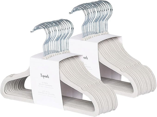 3 Sprouts Velvet Baby Hangers, Non Slip Slim, Gray, 30 Pack | Non-slip velvet, Notched shoulders, 360-degree swivel hook, 11.75 x 8 in, Infant and toddler clothes, Soft colors for nursery by 3Sprouts