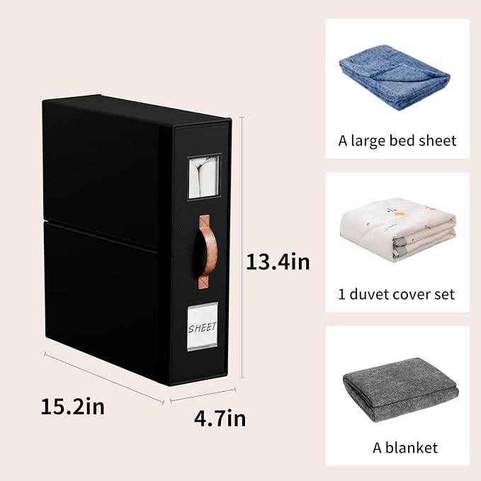 EE-RoomWorld 4 Pack Bed Sheet Storage Organizers，Premium Fabric Closet Organizer with Clear View Window, Space-Saving Foldable Design for Queen/King Size Bedsheets, Blankets & Duvet Covers - Image 3