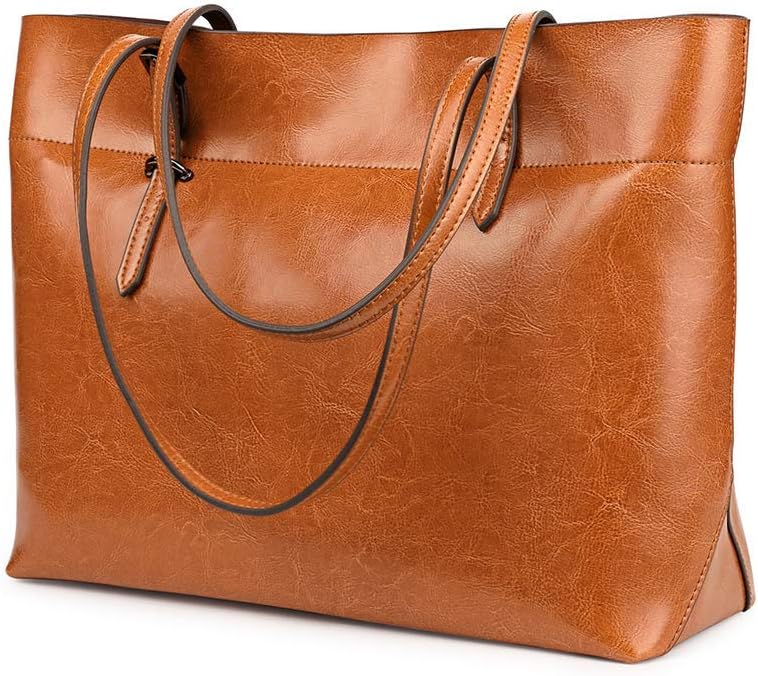 Kattee Vintage Genuine Leather Tote Shoulder Bag for Women | Genuine leather tote with adjustable straps, 7 pockets, and room for a 14-inch laptop, ideal for work and travel. by Kattee
