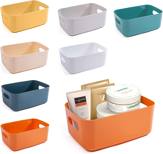 OWill 7 Pcs 2.1 L Plastic Storage Bins and Baskets for Efficient Home Classroom Organization Small Containers in Multicolour for Kitchen, Cupboard box, and Bathroom Organizer on Shelves and Tubs by OWill