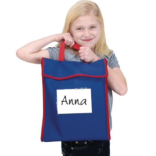Really Good Stuff-666029 Store More Large Book Pouches – Send Home Books and Homework in Durable Fabric Book Bag – Stitched-On Handle, Clear Name Tag Pocket, Primary Colors, 12”x1”x15” (Set of 4) | Stitched-on Handle, Clear Name Tag Pocket, Durable Fab... - Image 5