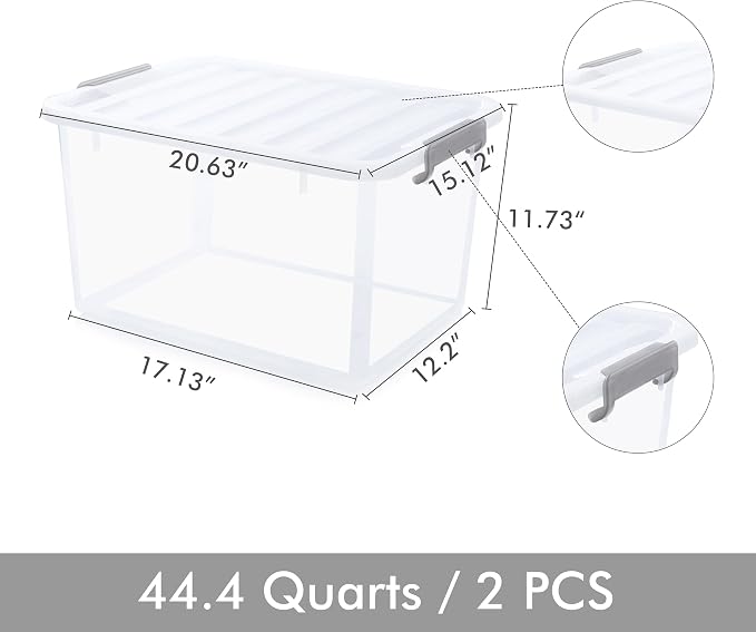 Citylife 44.4 QT Plastic Storage Bins with Latching Lids Stackable Storage Containers for Organizing Large Clear Storage Box for Garage, Closet, Classroom, Kitchen, 2 Packs - Image 6