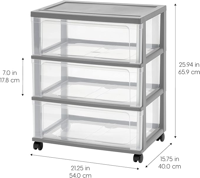 IRIS USA 3-Drawer Wide Storage Cart with Wheels, Organizer, Gray | Store clothing, towels, office supplies, craft materials and household essentials with organized storage around your home - Image 3