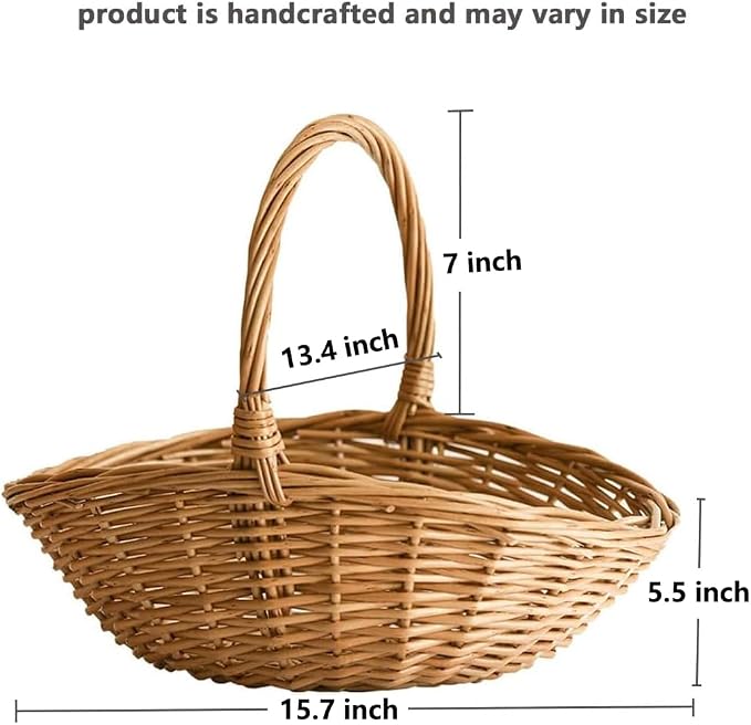 Natural Woven Willow Picnic Basket with Handle - Handcrafted Wicker Storage Basket for Picnic, Shopping, Home Organization, Gifts - Light Brown, Large Capacity, 15.7x13.4x12.5 Inches - Image 3