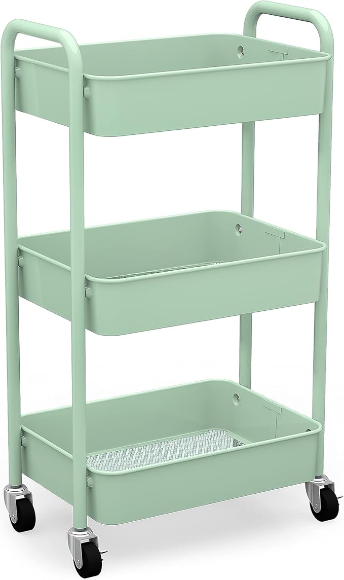 CAXXA 3-Tier Rolling Metal Storage Organizer - Mobile Utility Cart, Kitchen Cart with Caster Wheels (Aqua Green) by CAXXADIRECT