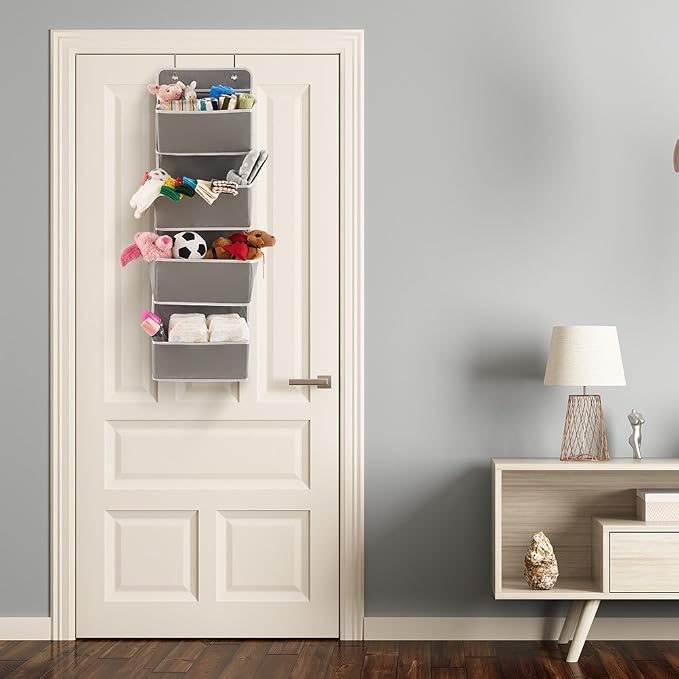 EZOWare Over The Door Organizer with 4 Pocket, Hanging Storage Organizer for Pantry Baby Nursery Bathroom Closet Dorm (Pack of 1, Gray) - Image 8