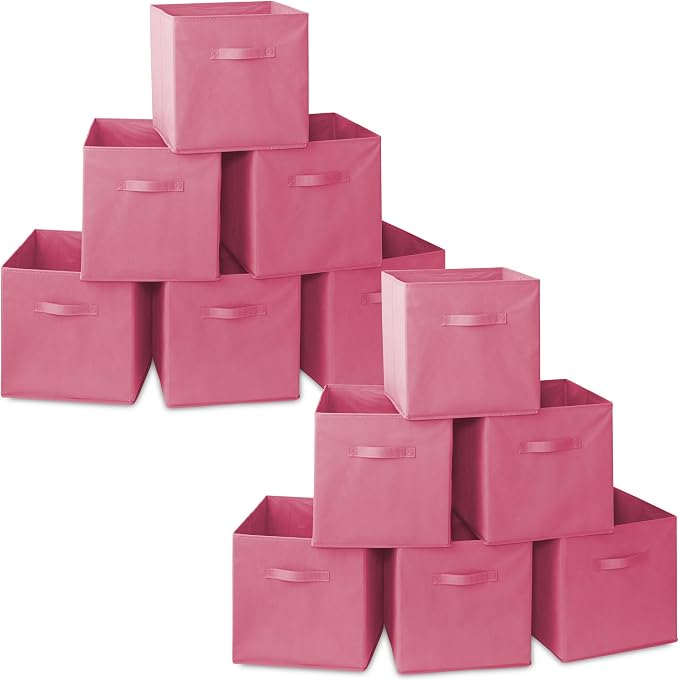 Casafield Set of 12 Collapsible Fabric Cube Storage Bins, Hot Pink - 13" Foldable Cloth Baskets for Shelves, Cubby Organizers & More by Casafield