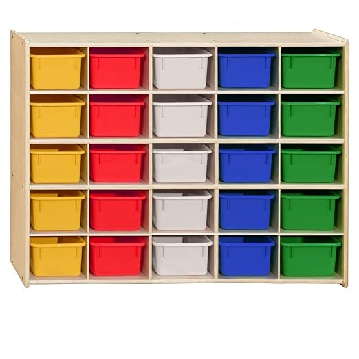 Contender 25 Cubbies Kids Storage Organizer with Assorted Bins, Toddler Friendly Natural Birch Wooden Cabinet for Books, Art, and Craft Supplies [Fully Assembled] - Image 2