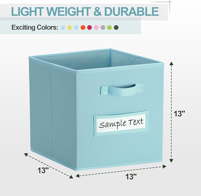 Fabric storage cubes (8 Pack) 13 Inch Cube Storage Bin, cube organizer bins with 8 Labels Window Cards & a Pen, Foldable cube organizer bins and Storage Box, Sky Blue - Image 2