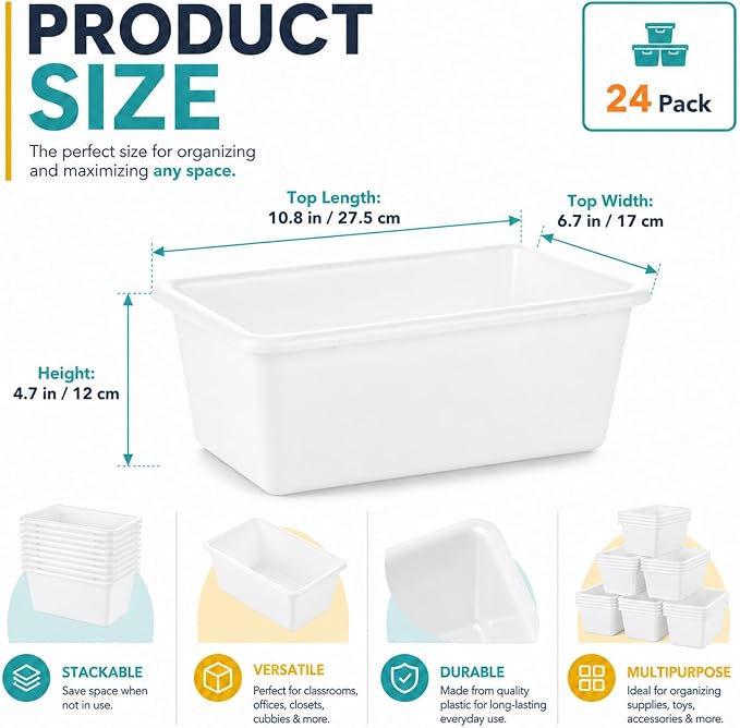 gisgfim 24 Pack Plastic Cubby Storage Bins Crew Toy Stackable Bin Classroom Plastic Cubby Bins Stackable Storage Containers Classroom Book Bin for Student Teacher School Office Home(White) - Image 2