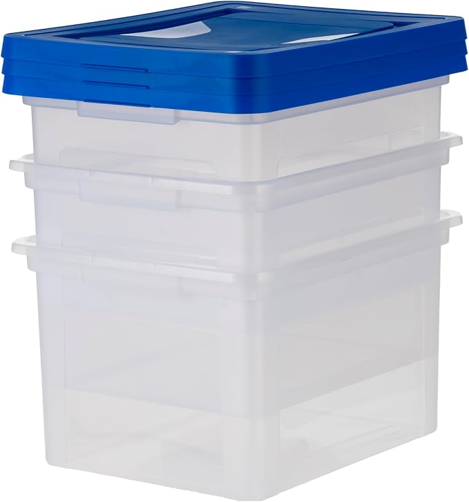 IRIS USA 3-Pack 35 Qt. Letter/Legal File Box with Lid, Clear/Blue | Organize lesson plans, classroom files and teaching materials with clear storage for teachers, schools and educators - Image 6