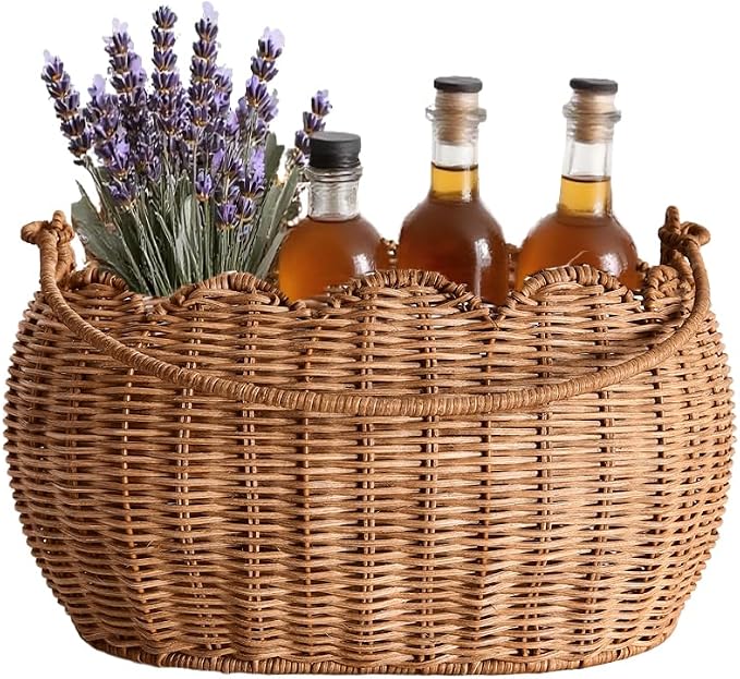 Scalloped Round Basket with Handle, Super Sturdy Wicker Storage Baskets, Hand Woven Basket for Shelves,Natural Baskets for Organizing (Rattan(12.6 * 9 * 6.1)) - Image 8