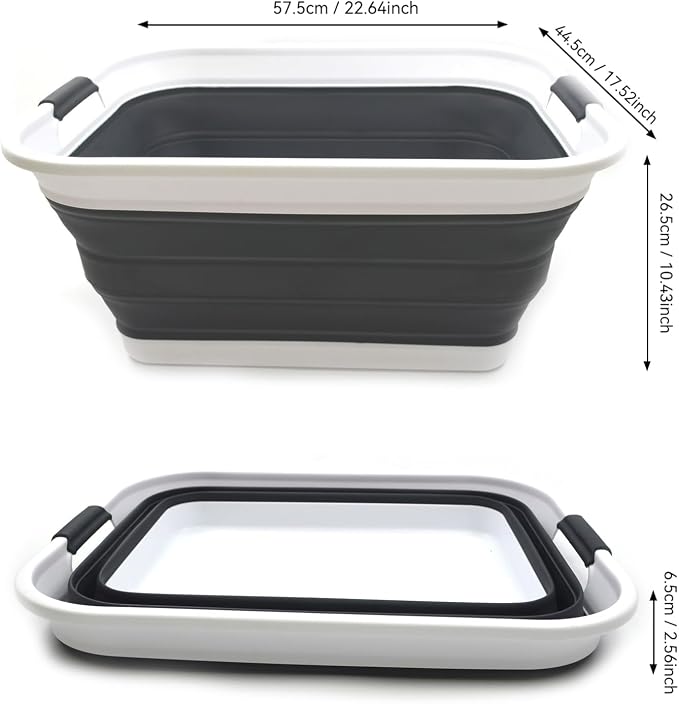 SAMMART 42L(11 gallon) Set of 2 Collapsible Plastic Laundry Basket-Foldable Pop Up Storage Container-Portable Washing Tub-Space Saving,Water capacity 34L(9 gallon) (2 rectangular - strengthen, black) - Image 5