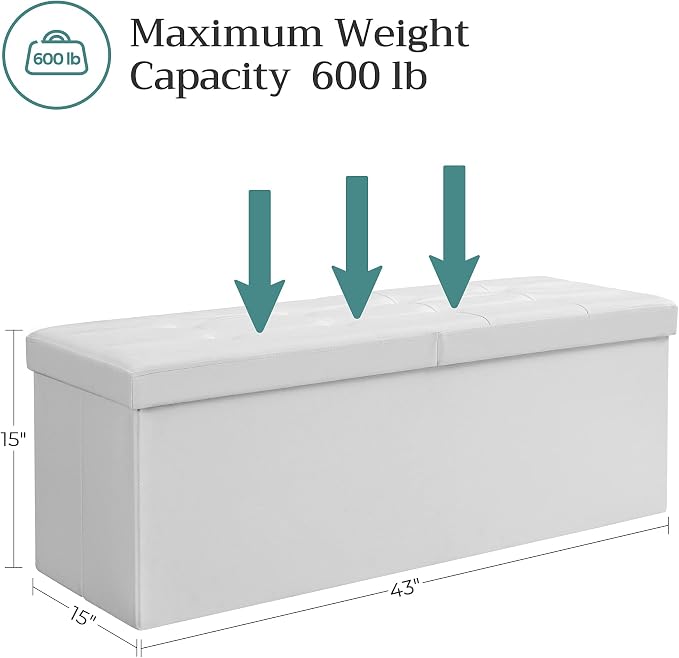 SONGMICS MAZIE Collection - 43 Inches Storage Ottoman Bench with Flipping Lid, Storage Chest with Iron Frame Support, Load 660 lb, for Living Room, Bedroom, Synthetic Leather, White ULSF75WT - Image 3
