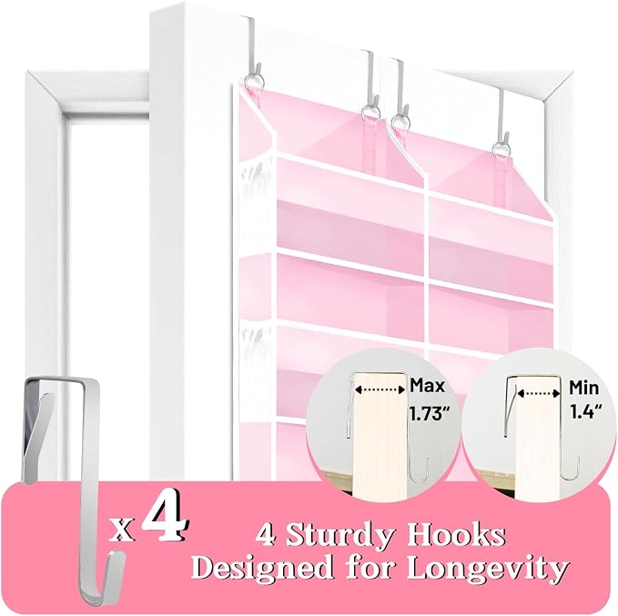 Pink Over The Door Organizer 5 Tiers, Extra Large Behind Door Storage of 10 Compartments, 50 lbs Weight Capacity Over The Door Storage for Closet, Diaper Organizer - Image 6