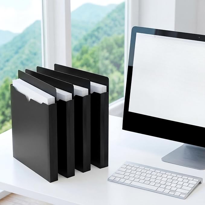 Dunzoom 50 Pack File Jackets Letter Size 2 Inch Expansion Manila Plastic File Folders Expandable Heavy Duty Reinforced Straight Cut Tab Expandable Document Jacket for Office(Classic,Black) - Image 7