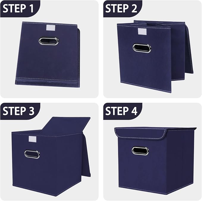 Closet Organizers Fabric Storage Bins With Lids Collapsible Cube Storages Organizer Basket With Handles,Storage Boxes for Clothes Storage,Office,Toys,3 Pack,（Navy Blue - Image 6