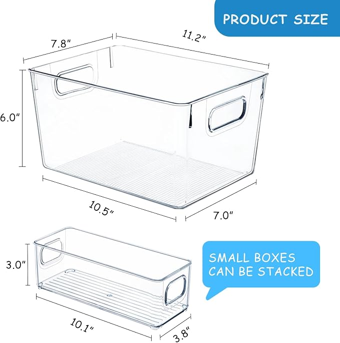 Set of 8 Pantry Organizers and Storage, Clear Plastic Bins(4L+4S) | BPA-free PETG storage containers with handles, ideal for kitchen, fridge, bathroom, cabinet, office, and dorm organization - Image 3