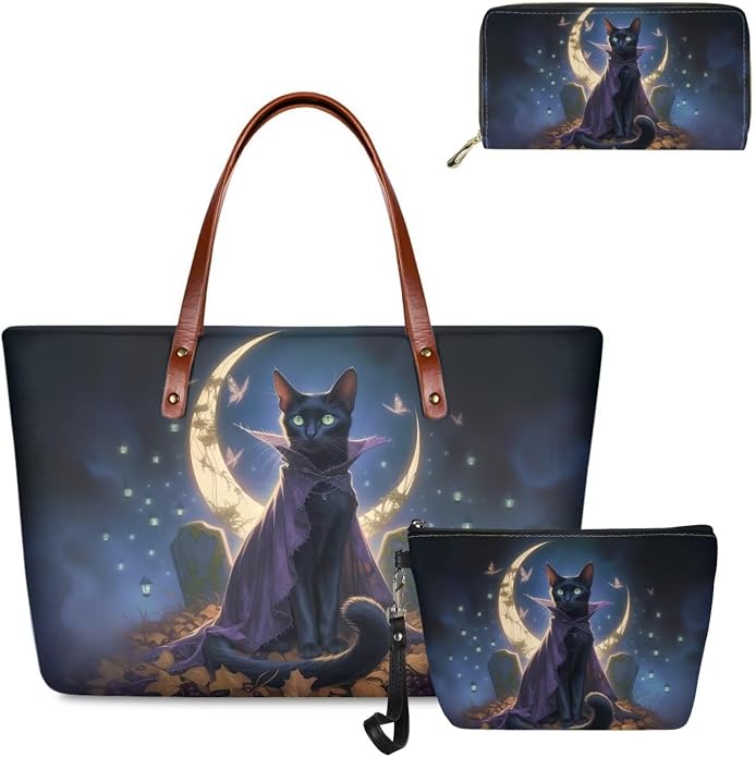 GIFTPUZZ Women Top Handle Bags Handbags with Zipper Leather Wallet Cash Card Phone Holder and Makeup Bag Set 3pcs - Image 4