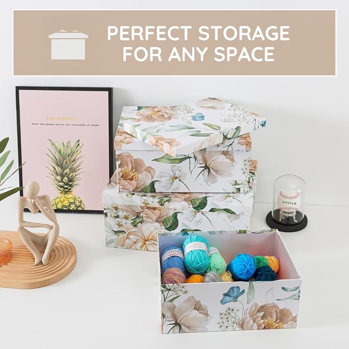 Soul & Lane - Floral Revival Decorative Storage Boxes with Lids, Set of 3 | Large Nesting Cardboard Keepsake Boxes for Memories, Photos and Gifts, Pretty Decorated Floral Containers for Organizing - Image 5