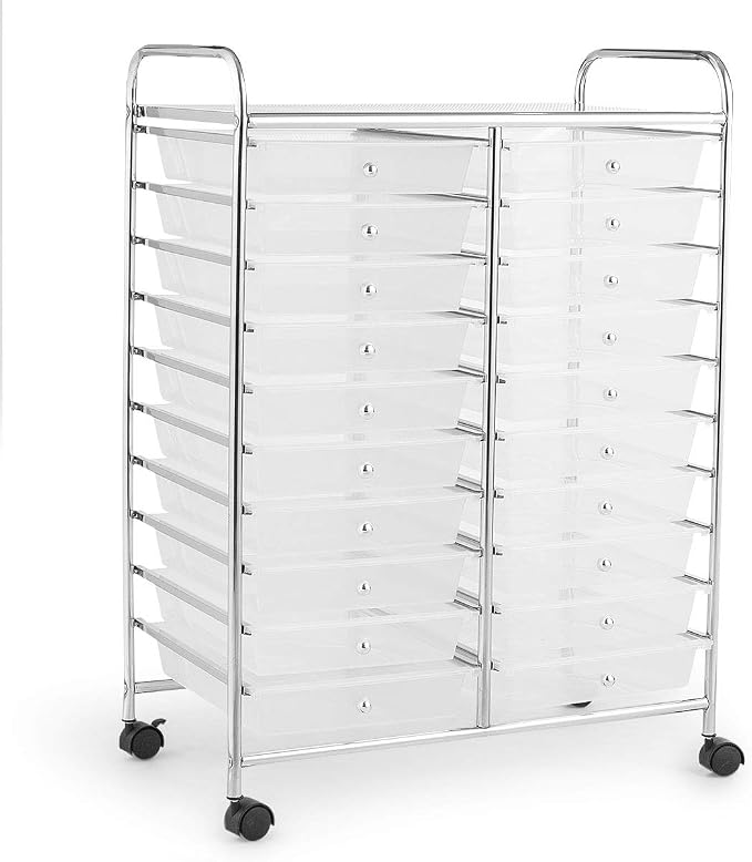 Giantex Storage Drawer Carts, 20-Drawer Organizer, Utility Cart on Wheels, Semi-Transparent Multipurpose Cart for Home Office School Supplies Tools Scrapbook Paper - Image 8