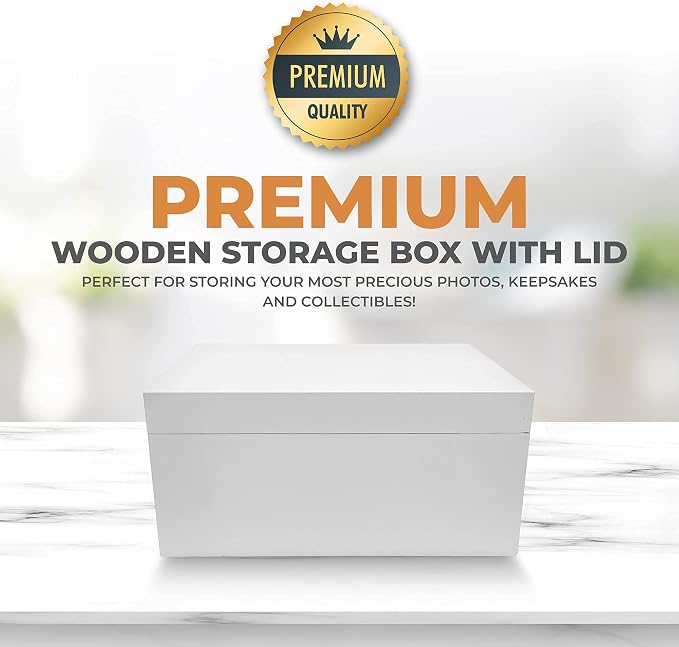 Blake & Lake Large Wooden Keepsake Box - White, Hinged Lid - Decorative Storage Box for Jewelry and More - Image 7