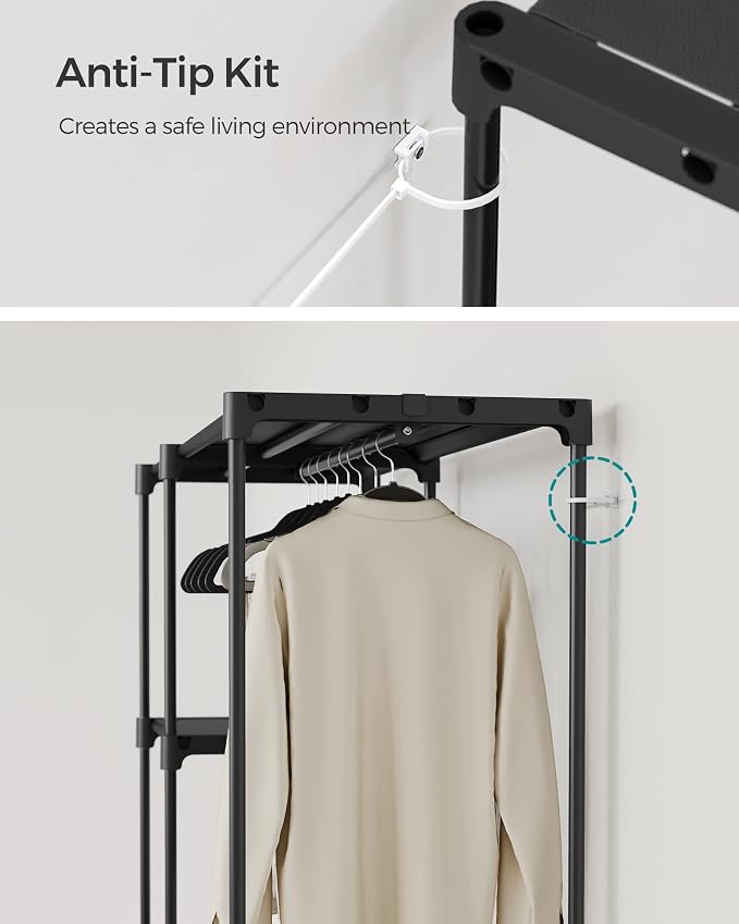 SONGMICS Portable Closet, Freestanding Closet Organizer, Clothes Rack with Shelves, Hanging Rods, Storage Organizer, for Cloakroom, Bedroom, 48.8 x 16.9 x 71.7 Inches, Black URYG026B02 - Image 8