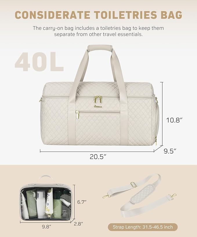 Weekender Bags for Women, Wide Open Large Travel Duffle Bag with Shoe Compartment, Overnight Hospital Bag For Women Labor Delivery, Carry on Bag Personal Item Travel Bag with Wet Pocket (Beige) - Image 5