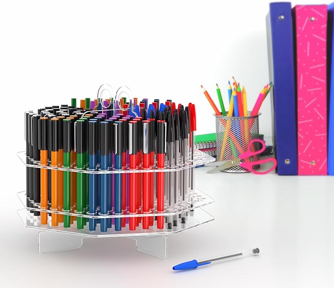 Marketing Holders Pen Holder Clear Acrylic 120 Slot Organizer Tabletop Display Color Pencils Makeup Brushes Utensil Office Craft Supply Retail Department Stores - Image 8