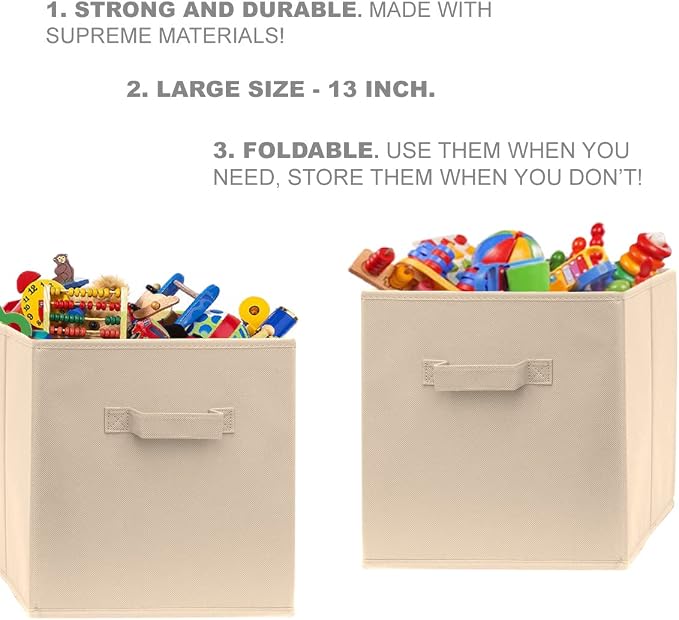 13 Inch Cube Storage Bins - 6 Pack - Large, Dual Handles, Foldable | 13x13 Fabric Bins for Organizing Closet, Clothes and Toys - Image 3