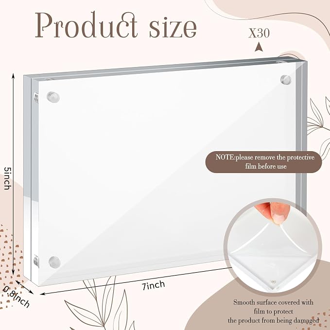 Handepo 30 Pack 5 x 7 Inch Clear Acrylic Picture Frames Double Sided Magnetic Photo Frames 20mm Thickness Frameless Desktop Display Freestanding for Bedroom Living Room Home Office - Image 2