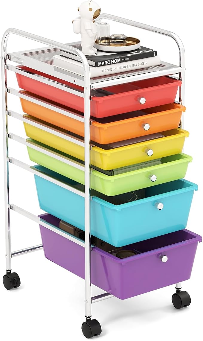 GOFLAME 6-Drawer Rolling Storage Cart, Multifunctional Art Craft Organizer Cart, Mobile Utility Storage Cart with Removable Drawers & Lockable Wheels, Craft Cart for Home Office, School, Multicolored by GOFLAME