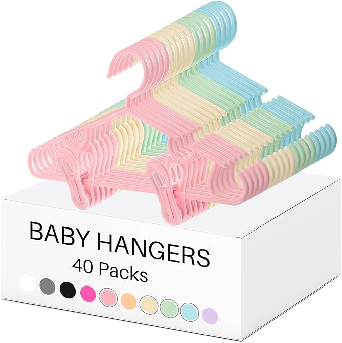 Hsei Baby Hanger with Clip for Pant,120 Packs Total,Macaron Color,10.6 Inch | 40 Kids Plastic Hanger with 80 Clips for Newborn, Nursery, Daycare, Preschool, Closet, Wardrobe Organizer for Baby Shower by Hsei